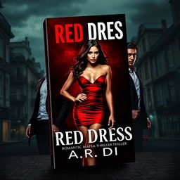 A stunning narrow-format book cover for a romantic mafia thriller titled 'Red Dress' by A