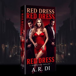 A stunning narrow-format book cover for a romantic mafia thriller titled 'Red Dress' by A