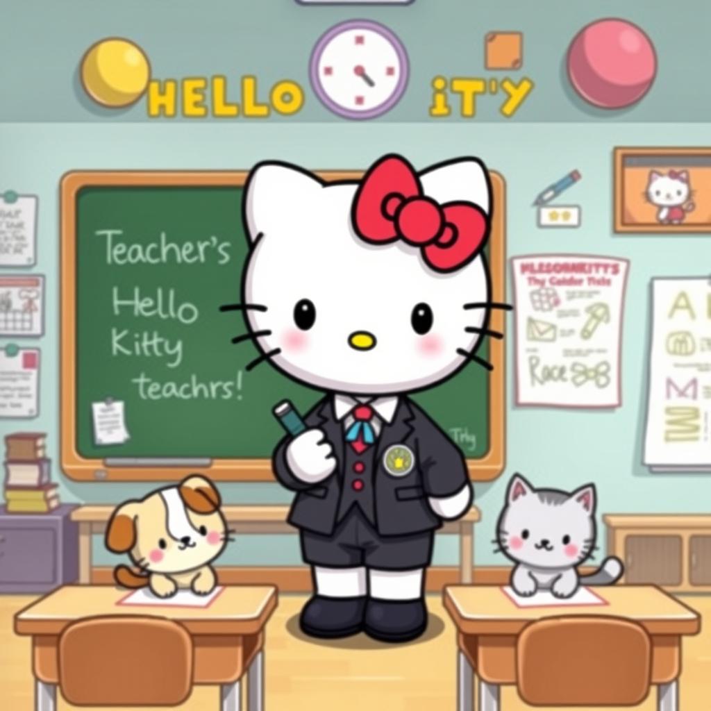 An adorable illustration of Hello Kitty as a teacher