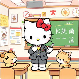 An adorable illustration of Hello Kitty as a teacher