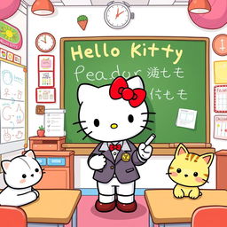 An adorable illustration of Hello Kitty as a teacher