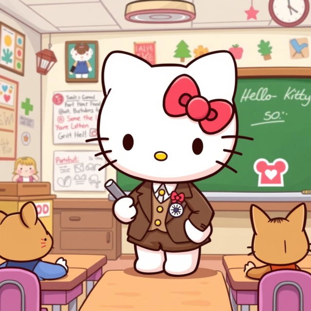 An adorable illustration of Hello Kitty as a teacher