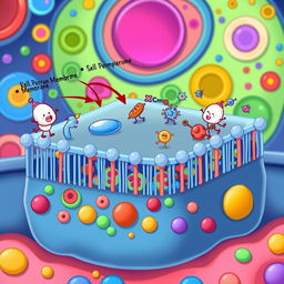 An educational illustration of a cell membrane depicted in a colorful and animated style