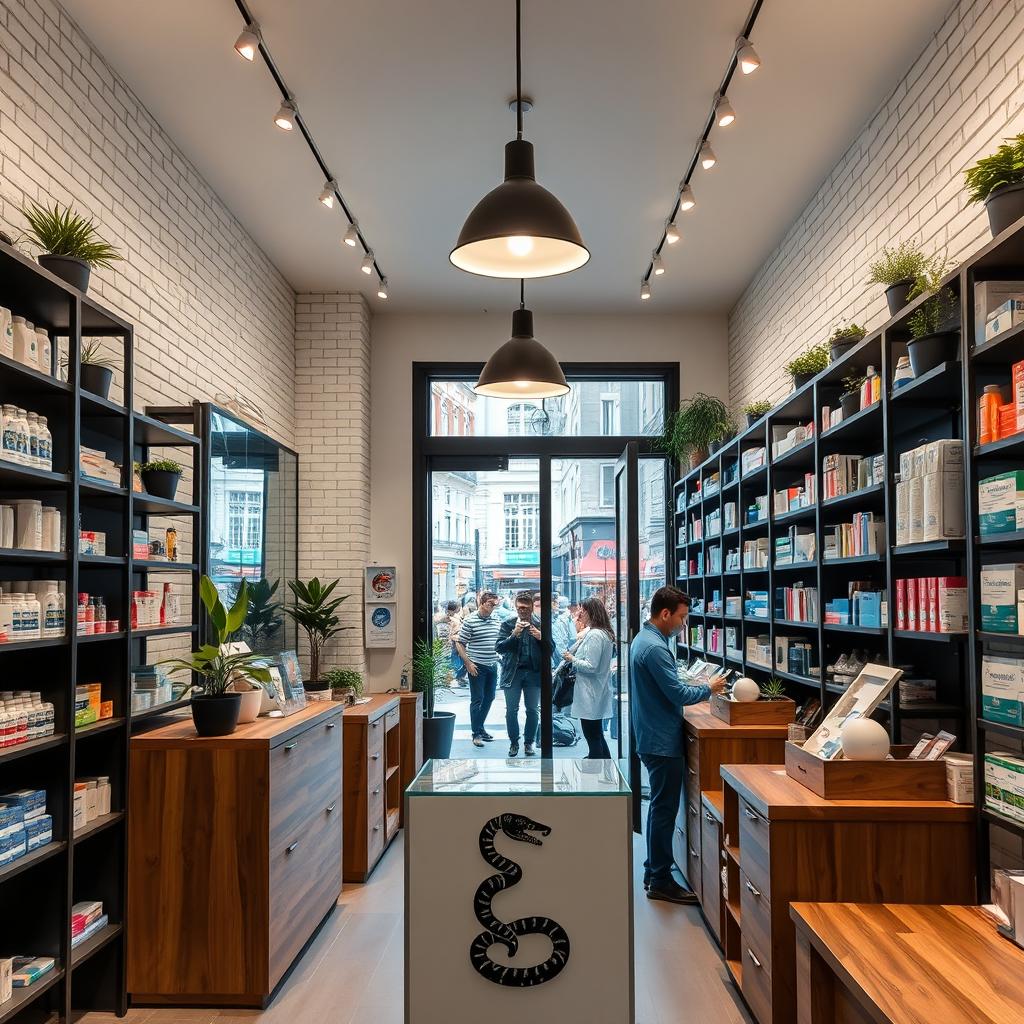 A modern pharmacy located on Gran Vía, Madrid