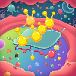 A lively and animated illustration of phospholipids in a playful style