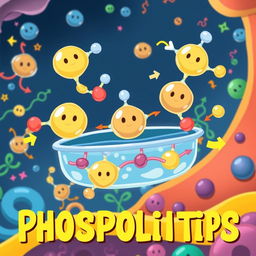 A lively and animated illustration of phospholipids in a playful style