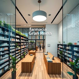 A large modern pharmacy named 'Farmacia Gran Reina' located on Gran Vía, Madrid