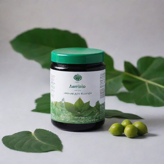 A sport supplement beautifully presented with traditional Iranian elements, adorned with green leaves