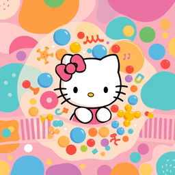 A delightful illustration of Hello Kitty situated within a fluid mosaic model