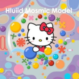 A delightful illustration of Hello Kitty situated within a fluid mosaic model