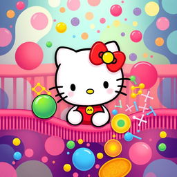 A delightful illustration of Hello Kitty situated within a fluid mosaic model