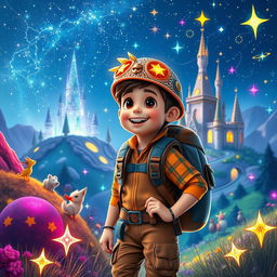 An imaginative scene depicting Leo, a brave young adventurer, embarking on a journey in the Enchanted Star Kingdom