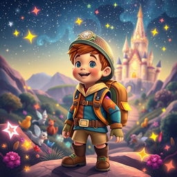 An imaginative scene depicting Leo, a brave young adventurer, embarking on a journey in the Enchanted Star Kingdom