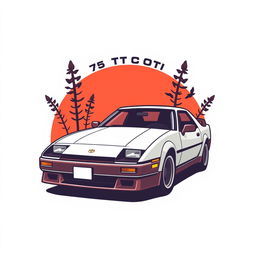 An illustration of a retro vintage 1985 Toyota Supra club logo, designed with a clean and modern aesthetic suitable for a t-shirt design