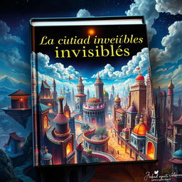 A captivating book cover depicting a breathtaking city between dimensions, filled with surreal and fantastical architecture that blends elements from various realities