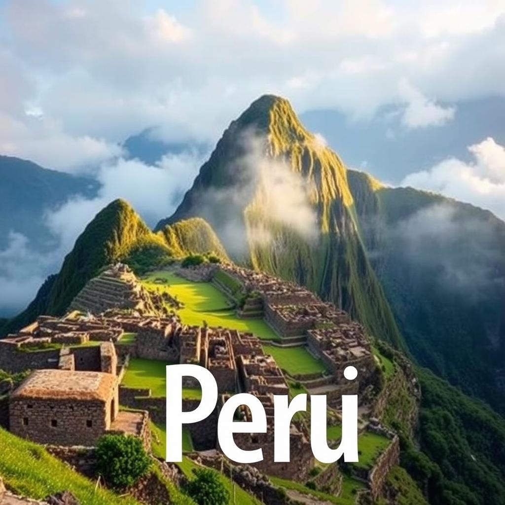 A breathtaking view of Machu Picchu, the ancient Incan citadel nestled in the lush green Andes mountains