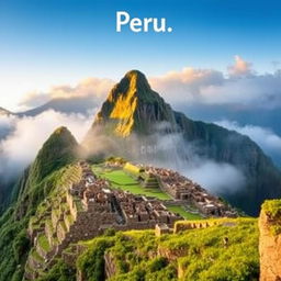 A breathtaking view of Machu Picchu, the ancient Incan citadel nestled in the lush green Andes mountains