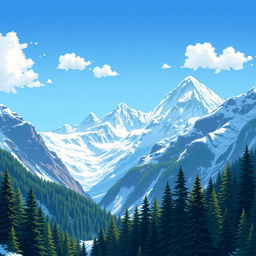 A stunning pixel art depiction of high snow-capped mountains