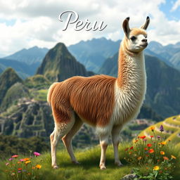 A realistic depiction of a llama in its natural habitat, showcasing its unique features and intricate details of its fur
