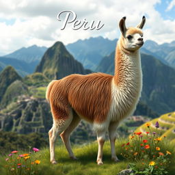 A realistic depiction of a llama in its natural habitat, showcasing its unique features and intricate details of its fur