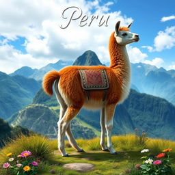 A realistic depiction of a llama in its natural habitat, showcasing its unique features and intricate details of its fur