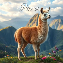 A realistic depiction of a llama in its natural habitat, showcasing its unique features and intricate details of its fur