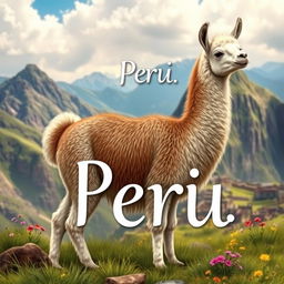 A realistic and detailed depiction of a llama, standing gracefully in its natural environment of the Peruvian Andes