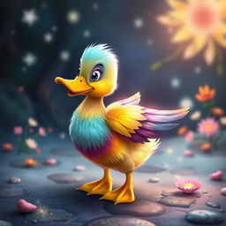 A whimsical depiction of a conjured familiar in the form of an enchanting duck