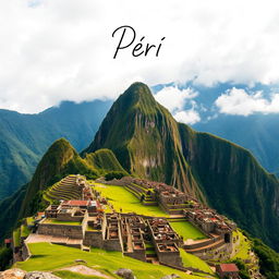 A breathtaking and realistic view of Machu Picchu, the iconic ancient Incan citadel, perched high in the Andes Mountains of Peru