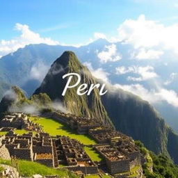 A breathtaking and realistic view of Machu Picchu, the iconic ancient Incan citadel, perched high in the Andes Mountains of Peru