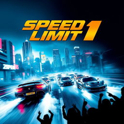 A thrilling movie poster for a film titled 'Speed Limit 1' featuring high-speed cars racing on a neon-lit urban street