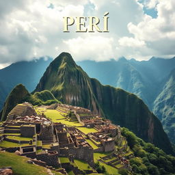 A stunning and realistic view of Machu Picchu, the ancient Incan citadel, set against the dramatic backdrop of the Andes Mountains in Peru