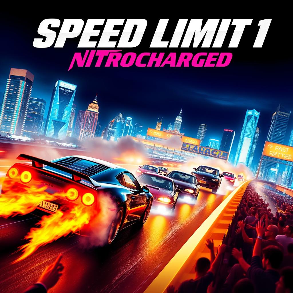 A thrilling movie poster for a film titled 'Speed Limit 1: Nitrocharged,' showcasing an intense street racing scene