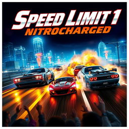 A thrilling movie poster for a film titled 'Speed Limit 1: Nitrocharged,' showcasing an intense street racing scene