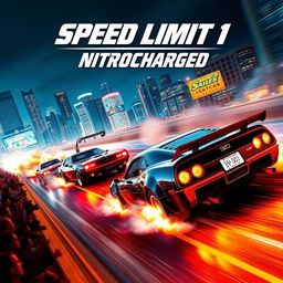 A thrilling movie poster for a film titled 'Speed Limit 1: Nitrocharged,' showcasing an intense street racing scene