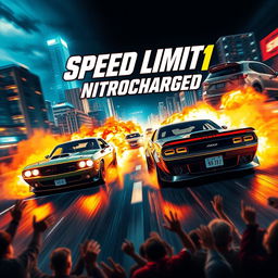 A thrilling movie poster for a film titled 'Speed Limit 1: Nitrocharged,' showcasing an intense street racing scene