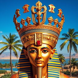 The united crown of ancient Egypt, symbolizing the pharaoh's sovereignty, incorporating elements of both the white crown of Upper Egypt and the red crown of Lower Egypt