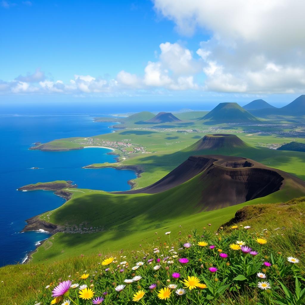 A breathtaking landscape of the Azores Islands, showcasing the stunning natural beauty and diverse scenery