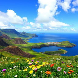 A breathtaking landscape of the Azores Islands, showcasing the stunning natural beauty and diverse scenery