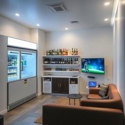 A minimalist liquor store with sleek, modern design, efficiently utilizing a compact 16 square meter space