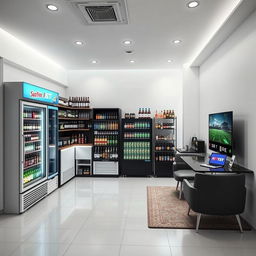 A minimalist liquor store with sleek, modern design, efficiently utilizing a compact 16 square meter space