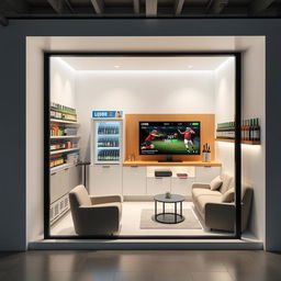 A minimalist liquor store with sleek, modern design, efficiently utilizing a compact 16 square meter space