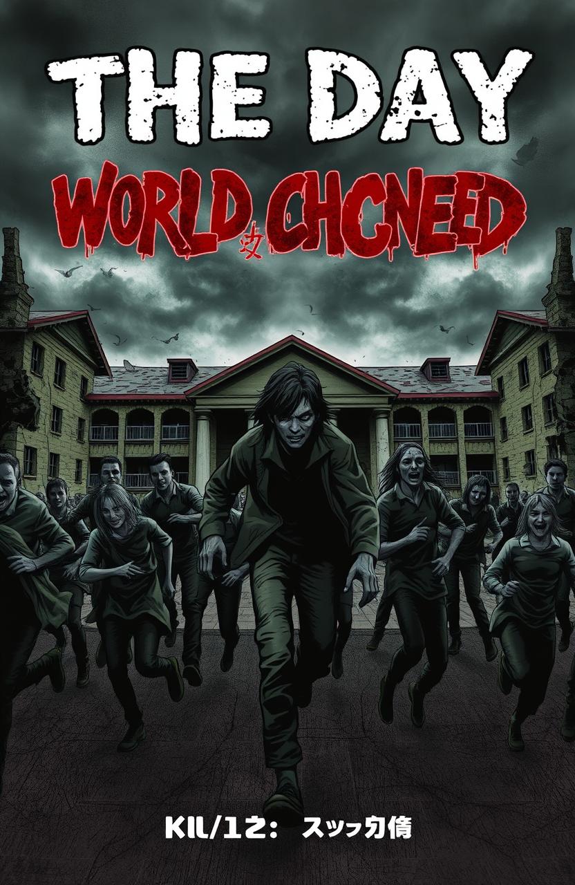 A dramatic manga cover for a zombie apocalypse book titled 'The Day The World Changed'