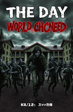 A dramatic manga cover for a zombie apocalypse book titled 'The Day The World Changed'