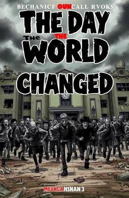 A dramatic manga cover for a zombie apocalypse book titled 'The Day The World Changed'