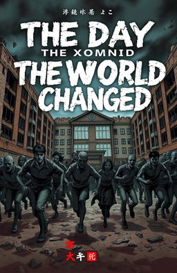 A dramatic manga cover for a zombie apocalypse book titled 'The Day The World Changed'