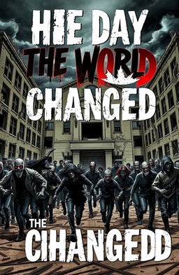 A dramatic manga cover for a zombie apocalypse book titled 'The Day The World Changed'