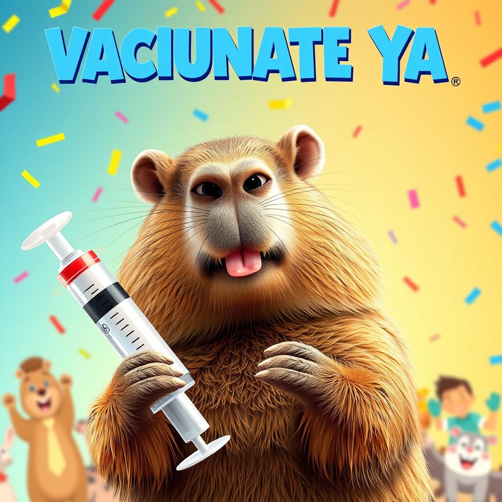 A vibrant and eye-catching movie poster for a comedic film titled 'VACUNATE YA'