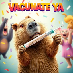 A vibrant and eye-catching movie poster for a comedic film titled 'VACUNATE YA'