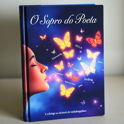 A captivating book cover for a poetry collection titled "O Sopro do Poeta"